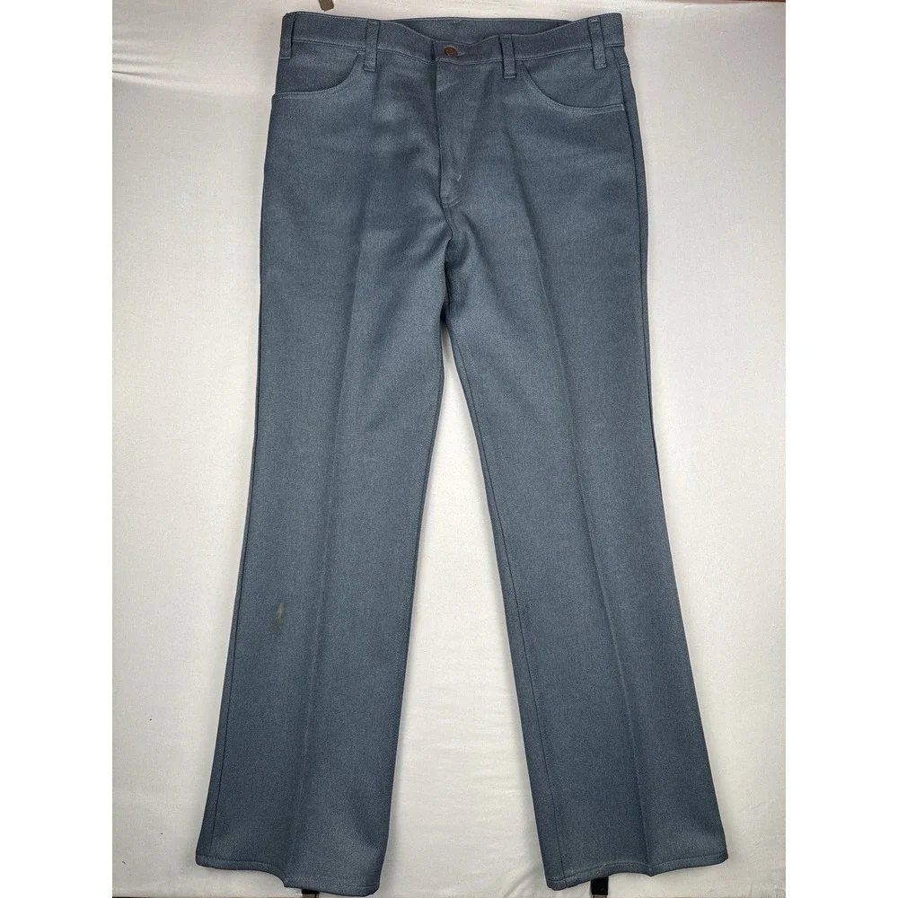 Vintage 80s Levi's 517 Sta-Prest Pants 38x33 USA Blue Polyester Bootcut